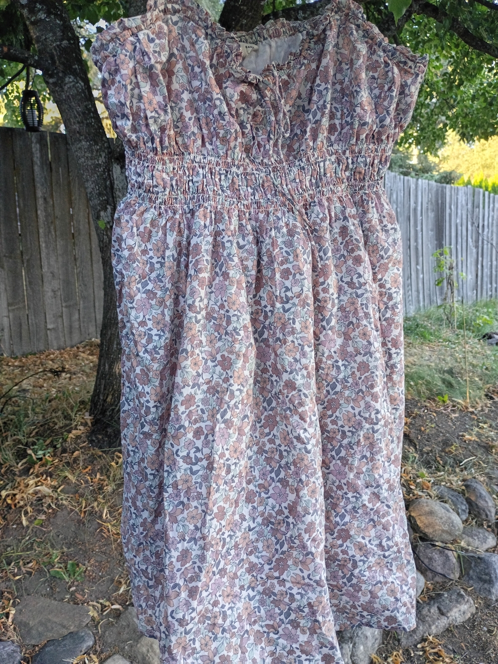 Lucky Brand Floral Smocked Midi Dress in Pink and Cream